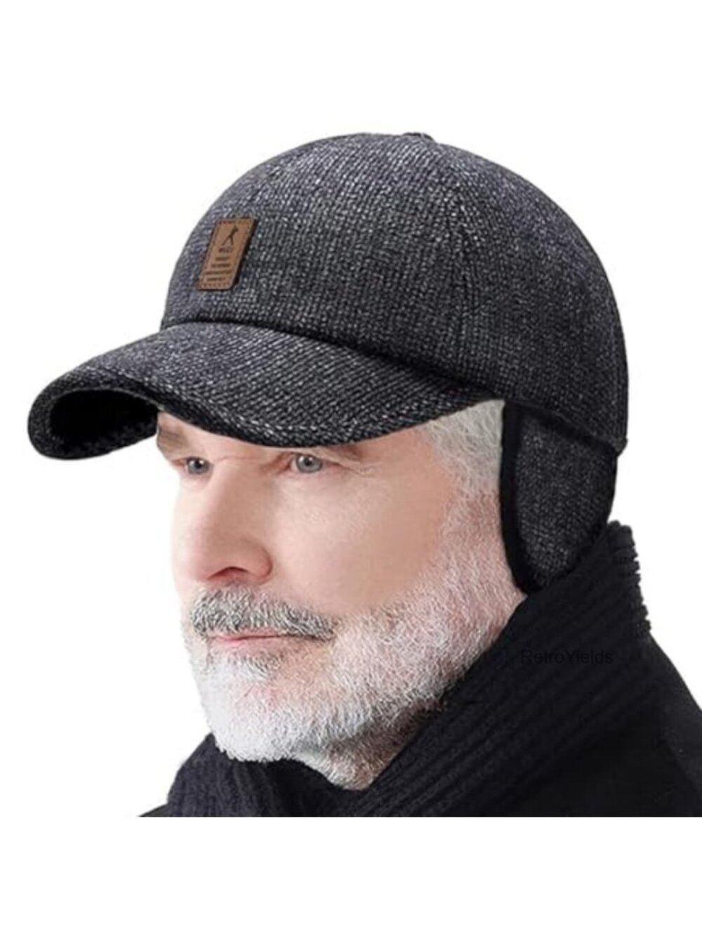 Men's Winter Outdoor Hat Wool Felt Baseball Cap with Earflaps